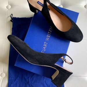 Stuart Weitzman black suede block heels